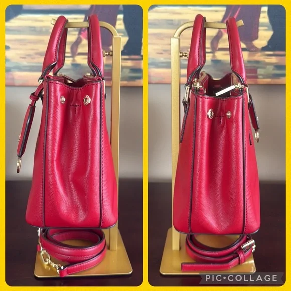 TORY BURCH "ROBINSON" MINI❤️KIR ROYALE❤️SAFFIANO LEATHER DOUBLE ZIP TOTE 🌟EUC🌟 - Picture 9 of 17